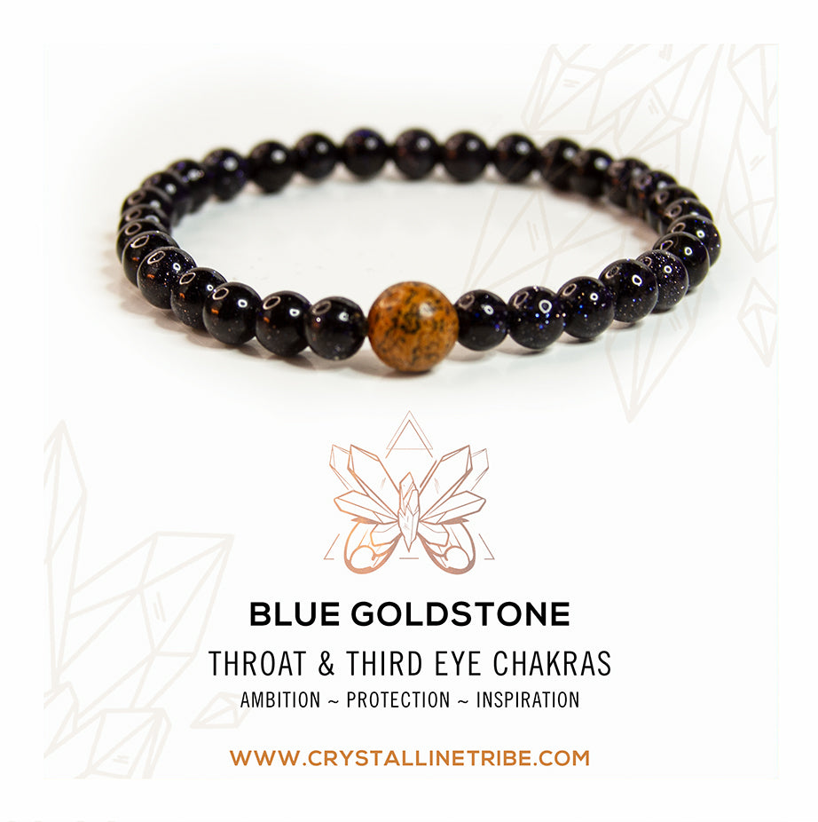 Silver Stainless Steel with Blue Snowflake Stone 6mm Bead Stackable Br -  Inox Jewelry India
