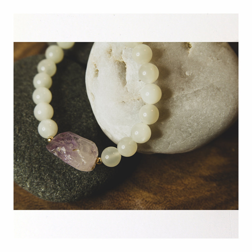 Moonstone + Raw Amethyst Bracelet - Crystalline Tribe